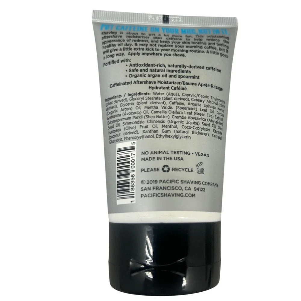 Pacific Shaving Co Caffeinated After Shave and Daily Face Lotion 3.4oz Vegan USA